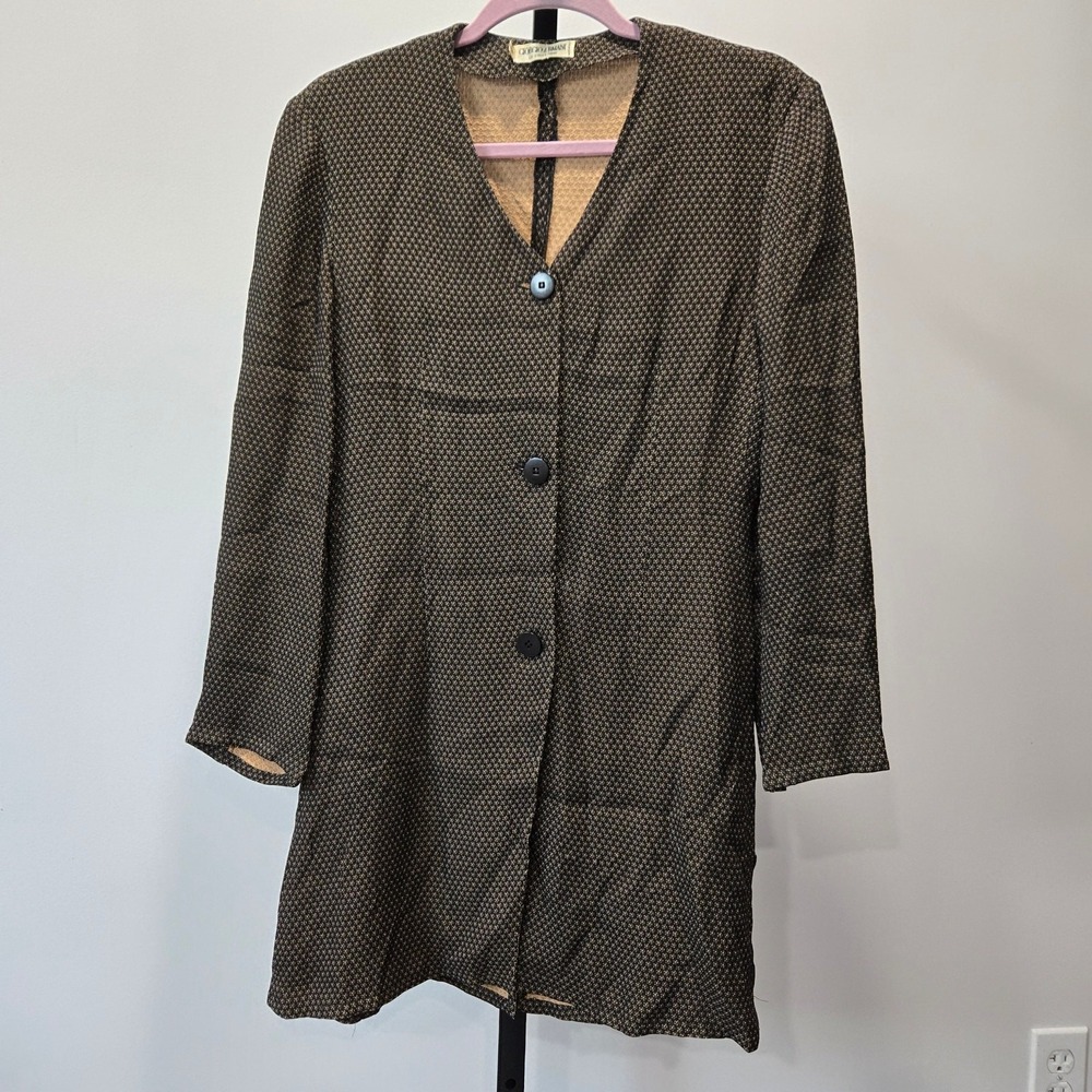 Vintage Giorgio Armani Long Sleeve Tunic Top Jacket Button Front Micro Floral 4